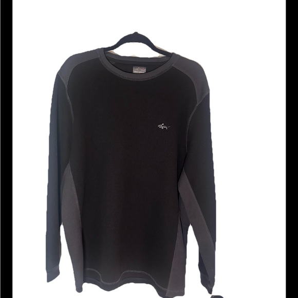 Greg Norman Tasso Elba XL Extra Large Ribbed Black/Grey Long Sleeve Polo Shirt - Picture 1 of 7